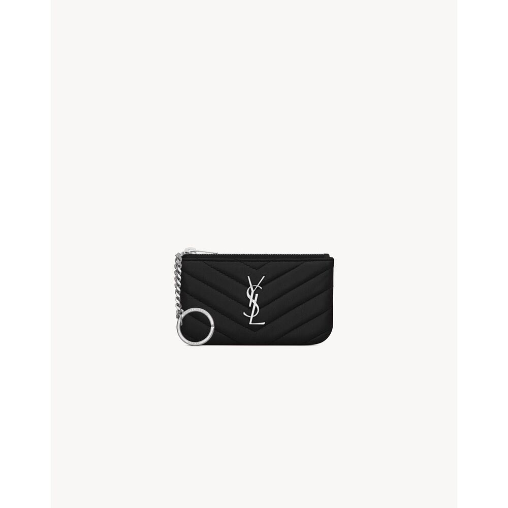 SAINT LAURENT CASSANDRE MATELASSÉ KEY POUCH IN SMOOTH LEATHER IN BLACK $450 - Picture 1 of 8